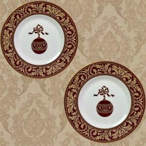 Royal Doulton NWT Set 2 Rare Tennyson 06132 Holiday Christmas 8" Salad Plate